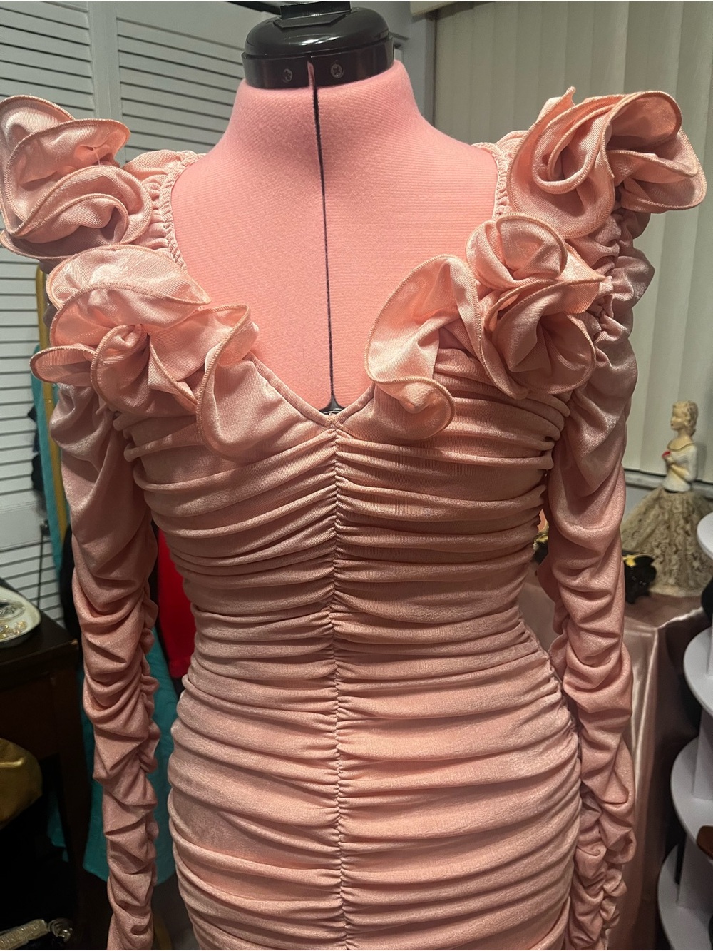 Amable by Mable Blush Pink Ruched Ruffle Mini Dress - Picture 3 of 4
